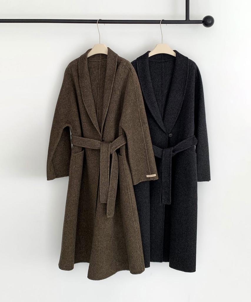 VASCARA Handmade Shawl Collar One Button Wool Long Coat (2Colors)