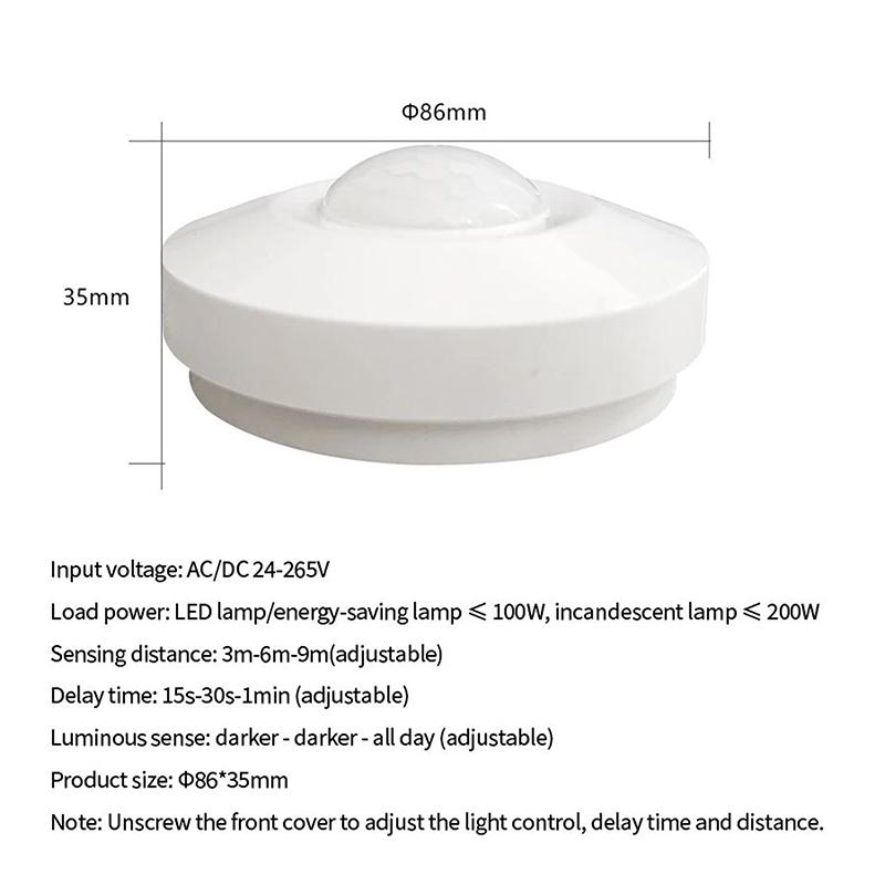 AC/DC24-265V PIR Датчик движения Выключатель света Инфракрасный детектор движения человека Потолочный Монтаж 360 градусов Диапазон обнаружения