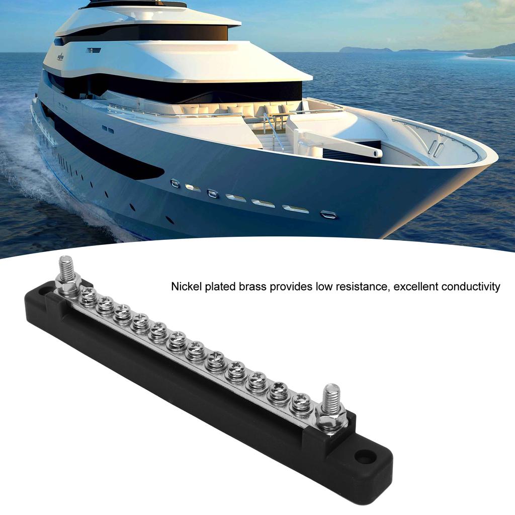 48V 150A 12 Terminal Bus Bar Power Distribution Block with Cover M6 Studs M4 Screws for Car RV Marine Boat