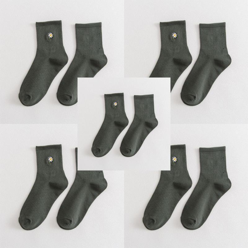 5 пар осенне-зимних женских вышитых носков средней длины из хлопка, однотонные модные удобные женские носки