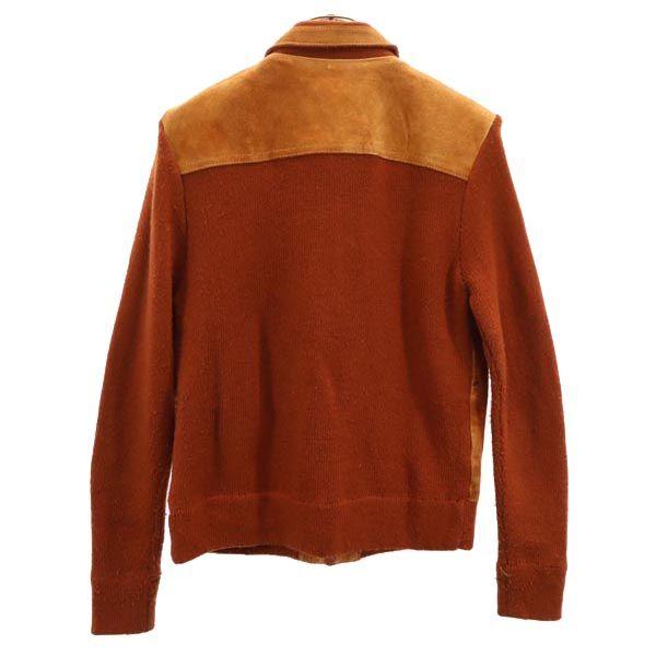 1166 КОЛЛЕКЦИЯ 70-х Вязаная куртка с вставками из винтажной коровьей кожи M Коричневая Мужская Б/У