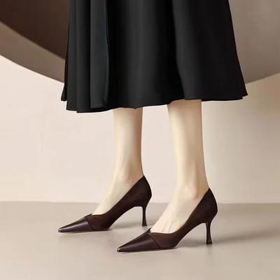 Модные туфли на высоком каблуке с острым носком, женские туфли для поездок на работу, классические черные туфли, удобные неглубокие женские туфли-лодочки