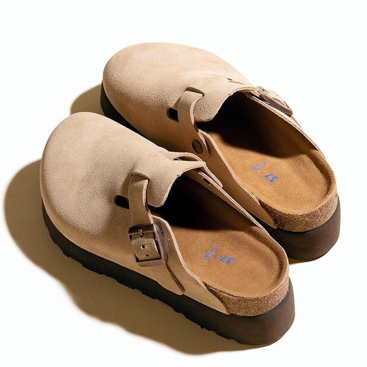 Женские кожаные клоги Sangpo с пробковой поддержкой свода стопы, тапочки с толстой подошвой, увеличивающие рост на 6 см, для ношения на улице.