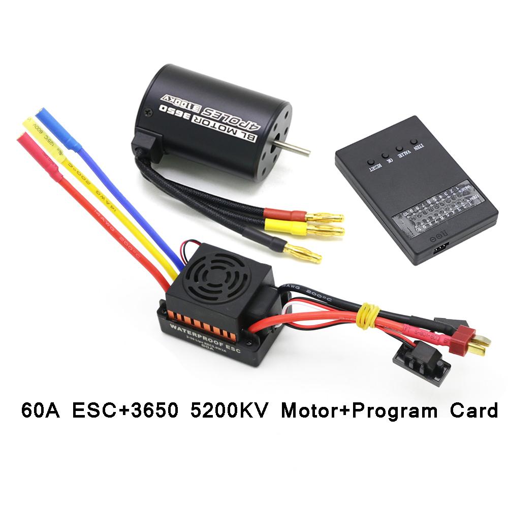 RC Motor Waterproof 3650 3100KV 3900KV 4300KV KV5200 Brushless Motor with 60A ESC Program Card Combo for 1/10 RC Car Truck Toy