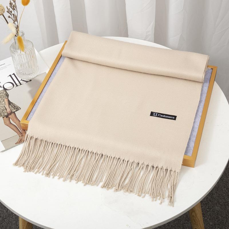 Scarf Women's Winter Monochrome Imitation Cashmere, Warm and Thickened Long Summer New Air-conditioning Fringed Large Shawl