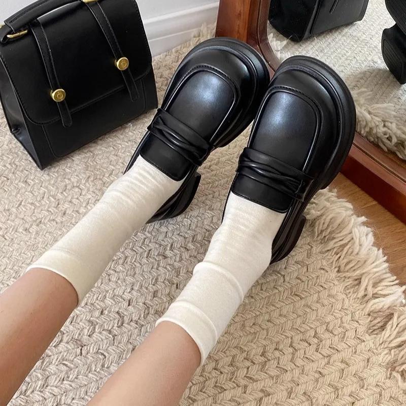 Женская обувь Лоферы Женские туфли на высоком каблуке на платформе Офисные и карьерные туфли-лодочки Женские однотонные туфли со средним каблуком и круглым носком Женские туфли без застежек