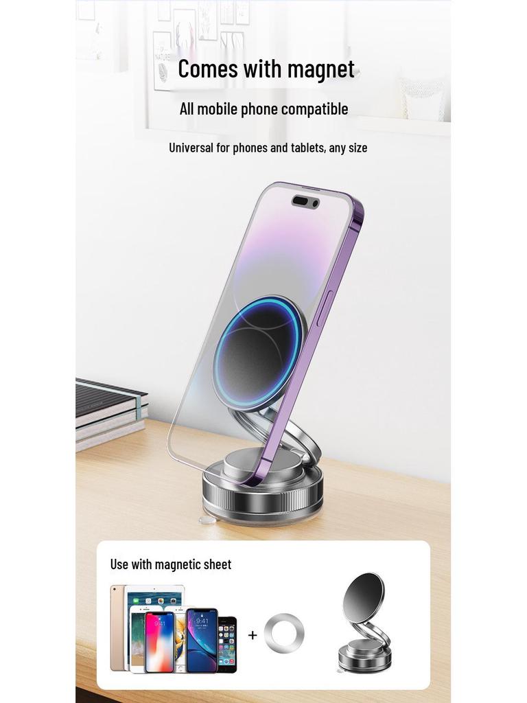 Multifunctional Foldable Rotatable Vacuum Magnetic Phone Holder with Adjustable Height and Portable Mini Suction Cup