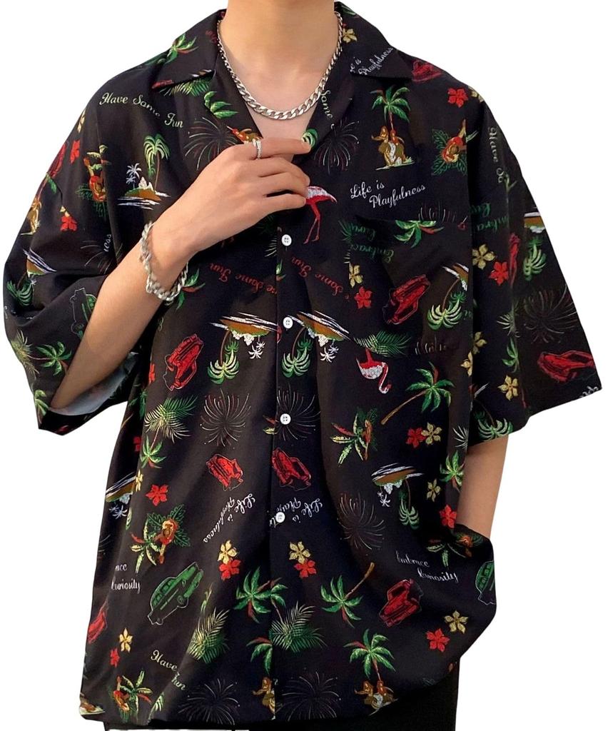 Aspersio Street Available In Palm and Other and Slightly Bad Boy Beach Blouse Aloha-style Open-Collar Short-Sleeve Shirt, Cool, Onii-style,