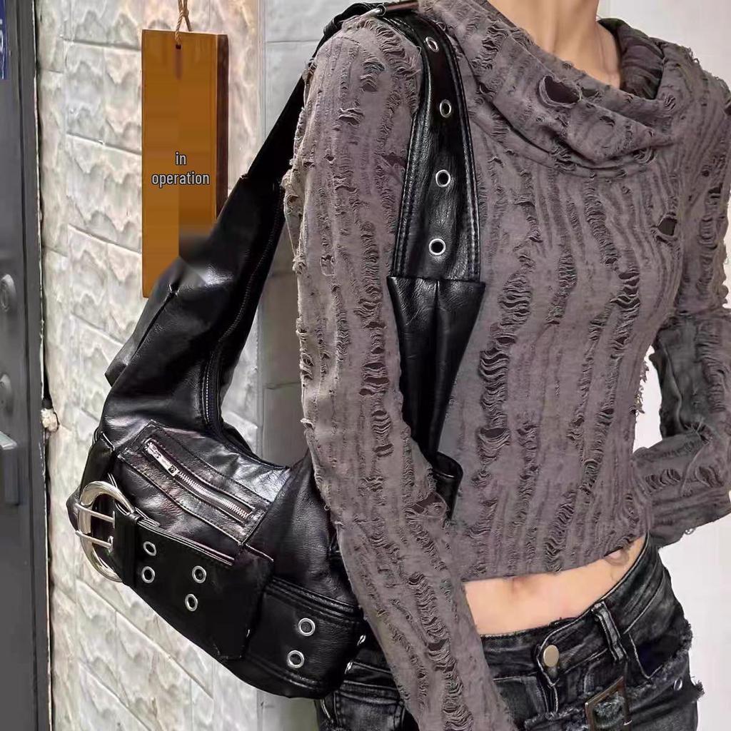 2024 Женская высококачественная сумка кроссбоди Y2K в байкерском стиле - Большая вместимость, нишевый дизайн