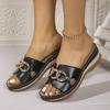 New Ladies Shoes Open Toe Women's Slippers Plus Size Outdoor Casual Slippers Women Metal Decoration Round Toe Wedges Sandals