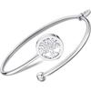 Bangle Bracelet - Lotus - Tree of Life - Steel - Crystals - White