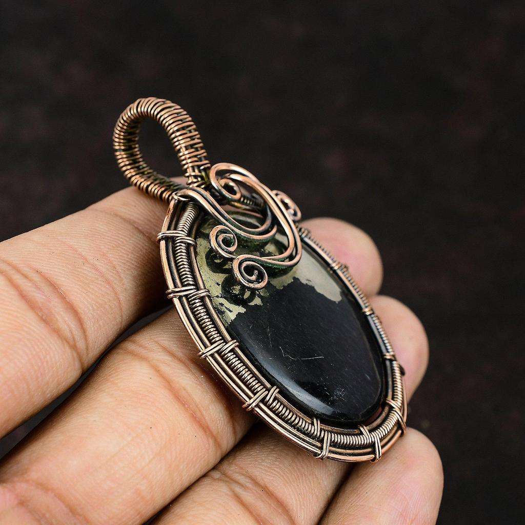 Пирит драгоценный камень кулон медная проволока обернутый кулон медная проволока ювелирные изделия уникальный подарок ювелирные изделия для него кулон ручной работы пирит ювелирные изделия для подарка