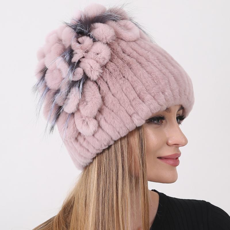 Новая роскошная женская меховая шапка на зиму, ручная работа, шапка из натурального меха кролика рекс, лисы, пушистый женский меховой головной убор, брендовые теплые шапки, шапка
