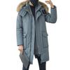 Men Down Jacket Fur Collar Hooded Long Sleeve Solid Color Winter Coat Zipper Placket