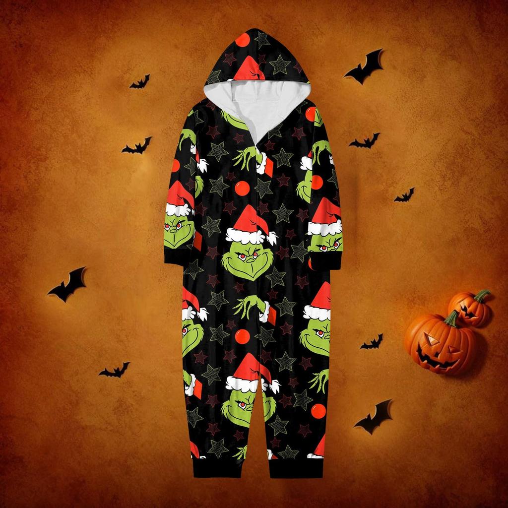 Fashion Printed Family Matching Hooded Long Sleeved Zippered Hooded Jumpsuit Set