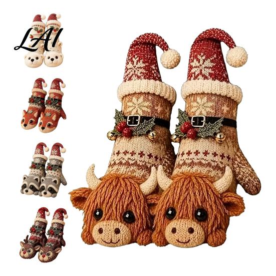 Cute Fox Polar Bear Highland Cow Raccoon Stockings 3D Knit Animal Christmas Stockings Rudolph Reindeer And Decorative Tree Hanging Ornaments Design,