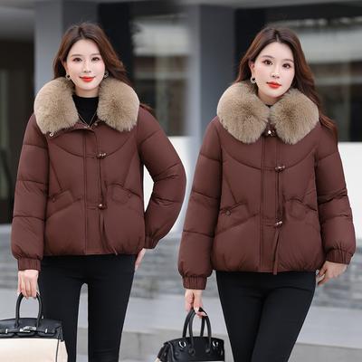 Женская теплая короткая утолщенная куртка с меховым воротником