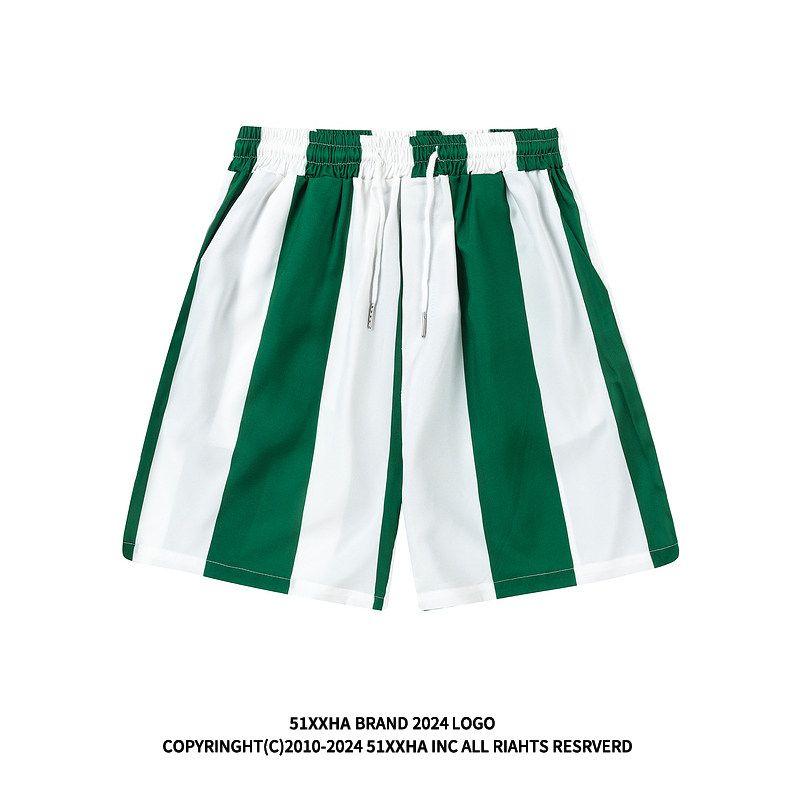 51 Hip-Hop Vintage Niche Color-Block Striped Ice Silk Shorts for Men, Summer Trendy Brand Loose Casual Beach Shorts Ins