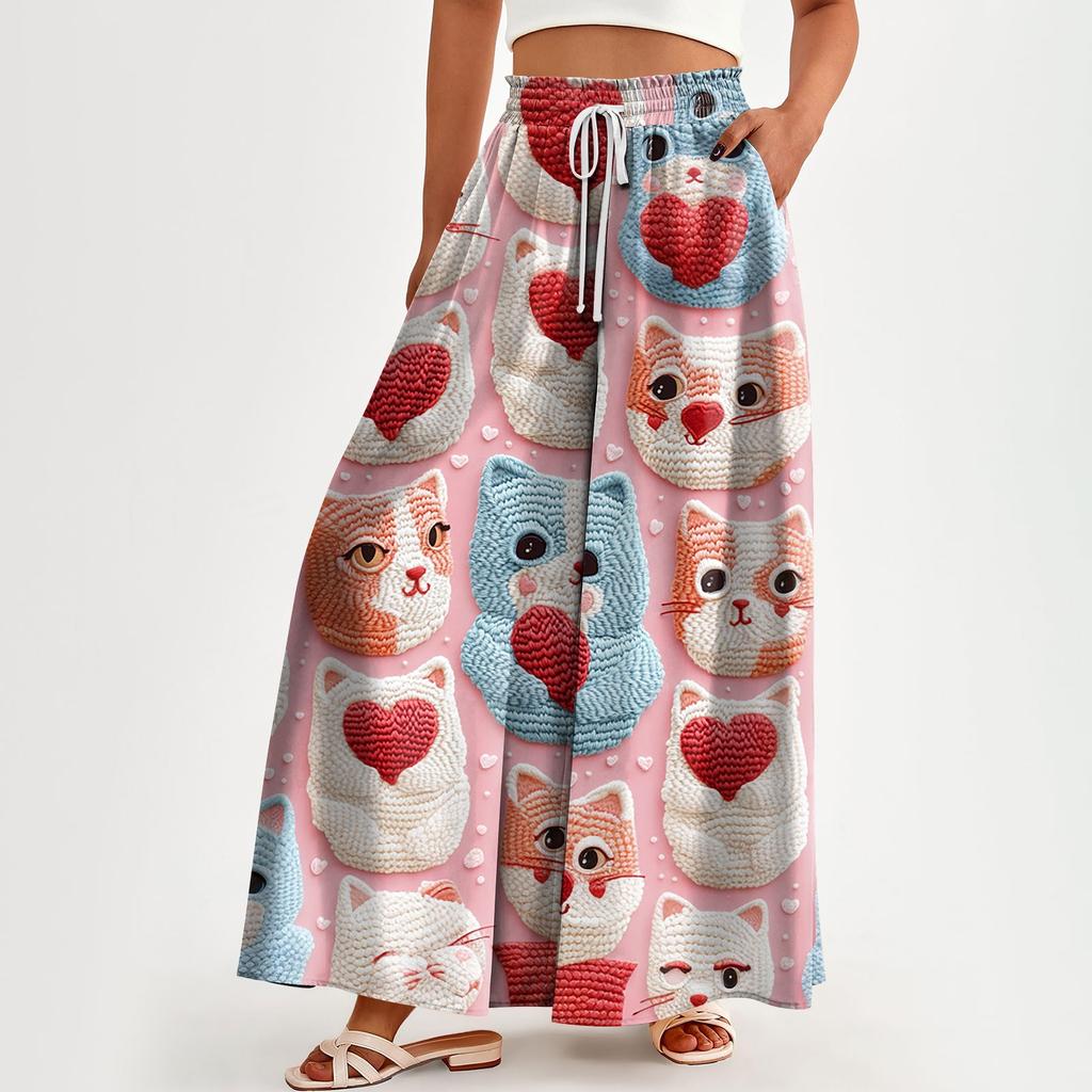 Женские брюки с высокой талией, широкие, повседневные, струящиеся брюки-палаццо, брюки с цветочным принтом и карманом