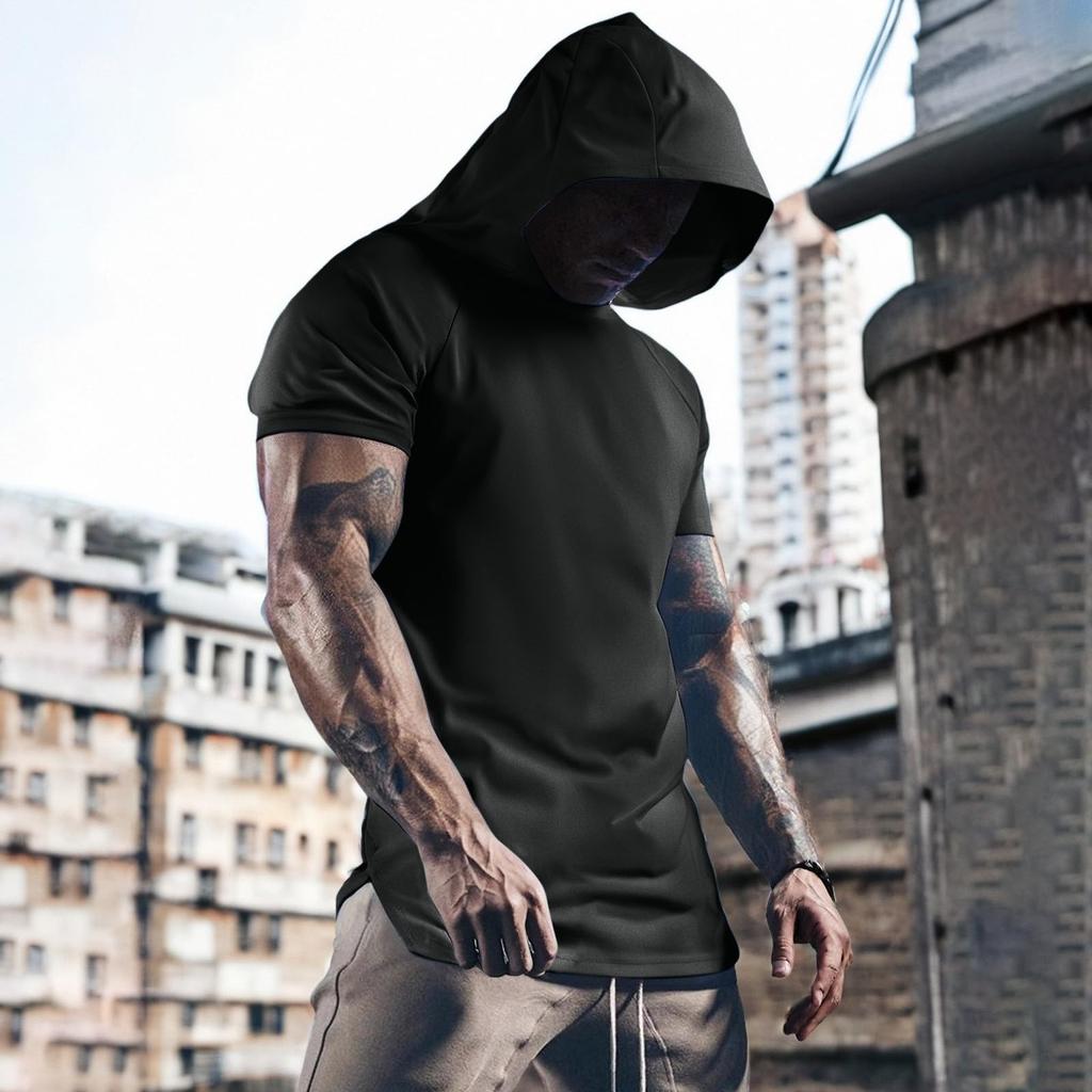 Men's Sports Mesh Quick-drying Short-sleeved Hooded Shirt