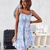Sling Floral Casual Women Summer Halter Neck Strapless Fungus Edge A Line Print Dresses S-XL