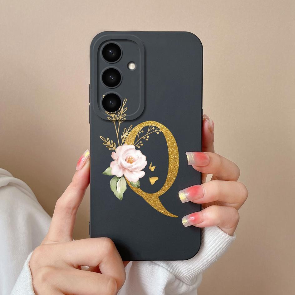Flowers Letter Case For Samsung A05 A05S A16 S25 Plus S25Ultra A26 A56 F14 A36 Fashion Exquisite Pattern Soft Silicone Couples Covers For Samsung Capa