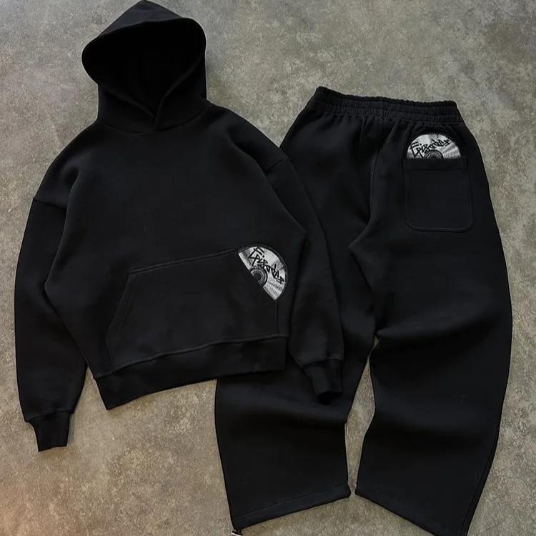 ZYLLO Модный уличный ретро повседневный мужской спортивный костюм Y2K Харадзюку принт худи мужской хип-хоп свободные спортивные штаны