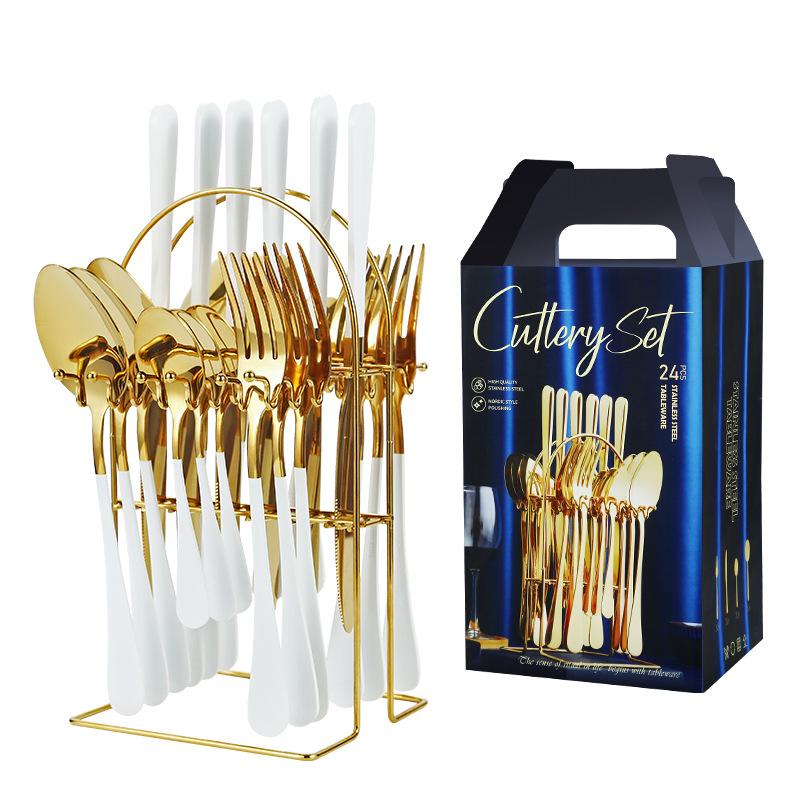 24 Pieces Luxury Tableware Cutlery Set Stainless Steel Tableware Set Gold Tableware Set Knife Fork Spoon Dishwasher Tableware