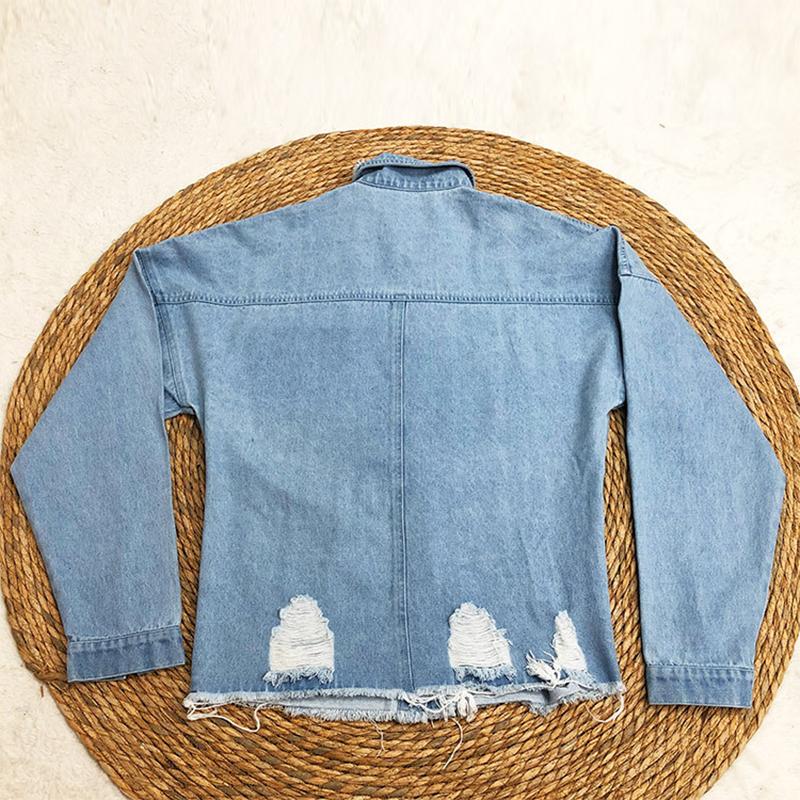 Женская джинсовая куртка Spring Hole Breaking средней длины, винтажная куртка с длинным рукавом