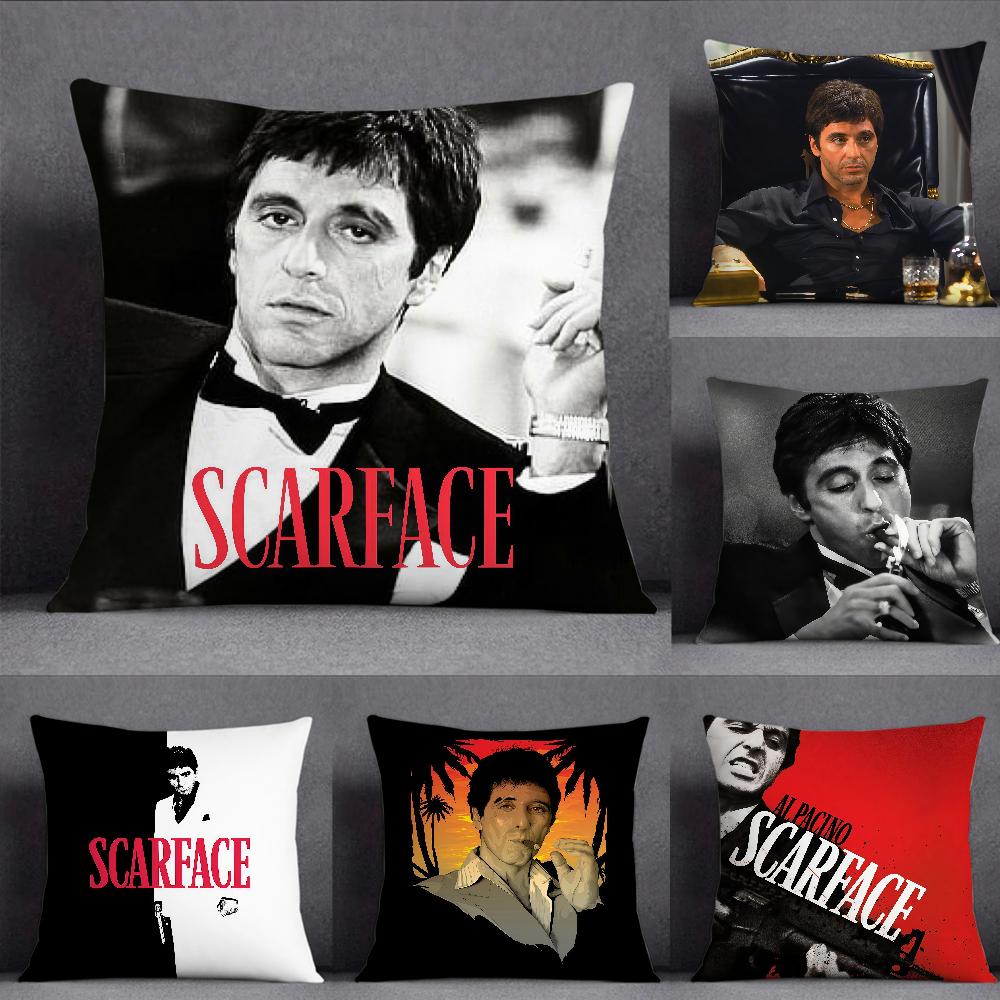 Movie SScarface Pillow Case Square DoubleSided Printing Sofa Cushion Cover Pillowcase Bedroom Bedside
