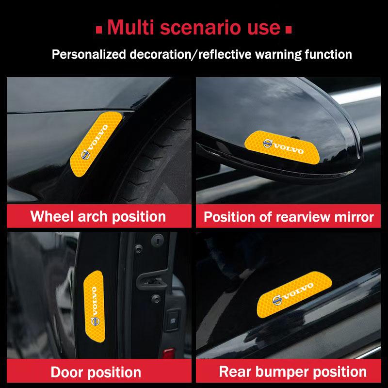AAJU1 4pcs Car Door Sticker Reflective Safety Warning Mark Decoration Decals For Volvo Rdesign XC60 XC40 V60 V40 EX30 XC90 S60 V50 S90
