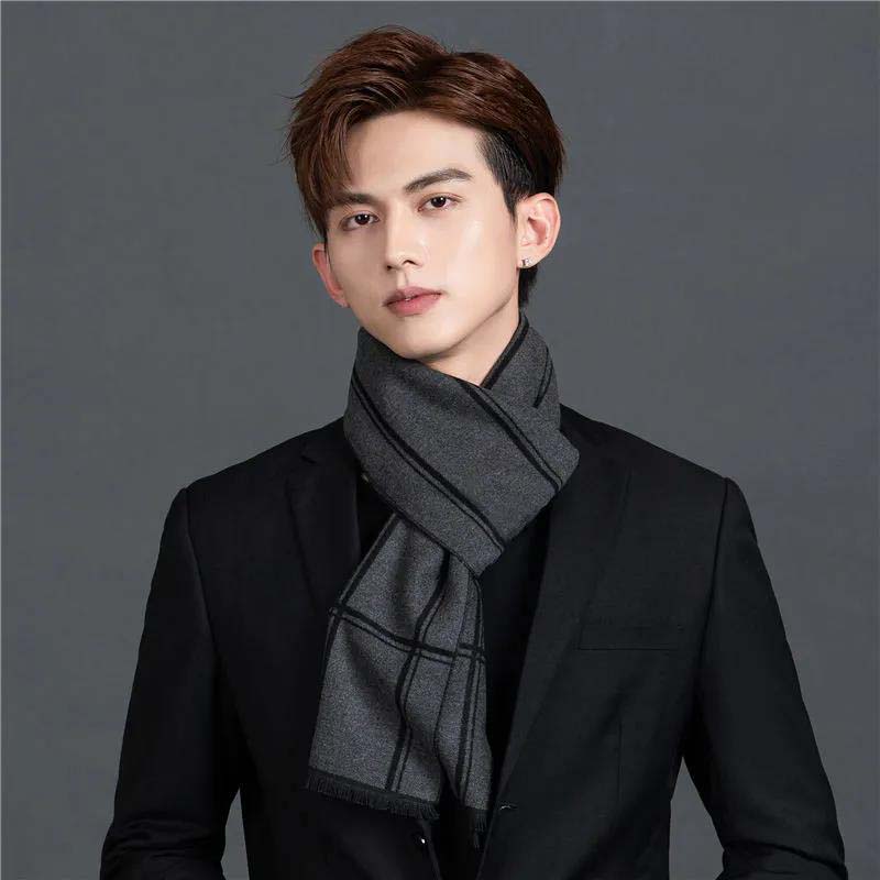 Осенние и зимние мужские шарфы, толстый теплый шарф для молодых мужчин среднего возраста