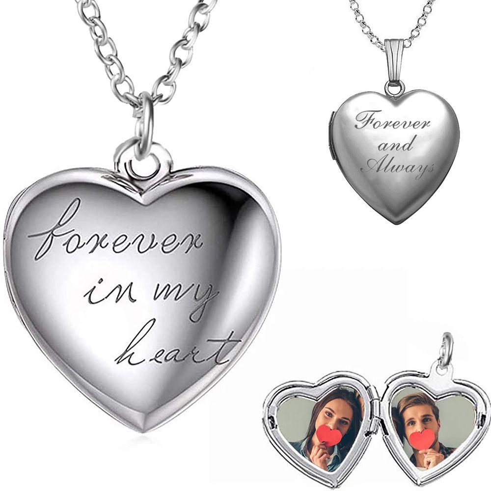 In My Heart Jewelry Forever and Always Chain Pendant Necklace Heart Shaped Photo Picture Locket