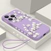 Shockproof Flower Print Phone Case For iPhone 16 Pro Max 15 Plus 14 13 Pro 12 Mini 11 Silicone Lanyard TPU Hard Slim Shell