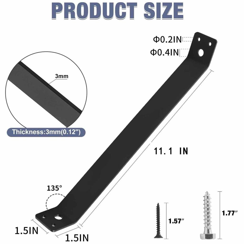 Pavilion Reinforcement Angle  with 45-Degree Support Rods, Heavy-Duty Metal Corner  for Outdoor Wooden Frames