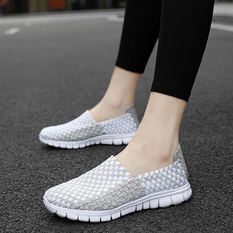 Большой размер дышащая плетеная эластичная лента ручной работы обувь женские одинарные туфли повседневные на плоской подошве повседневная обувь для путешествий женская обувь тренд