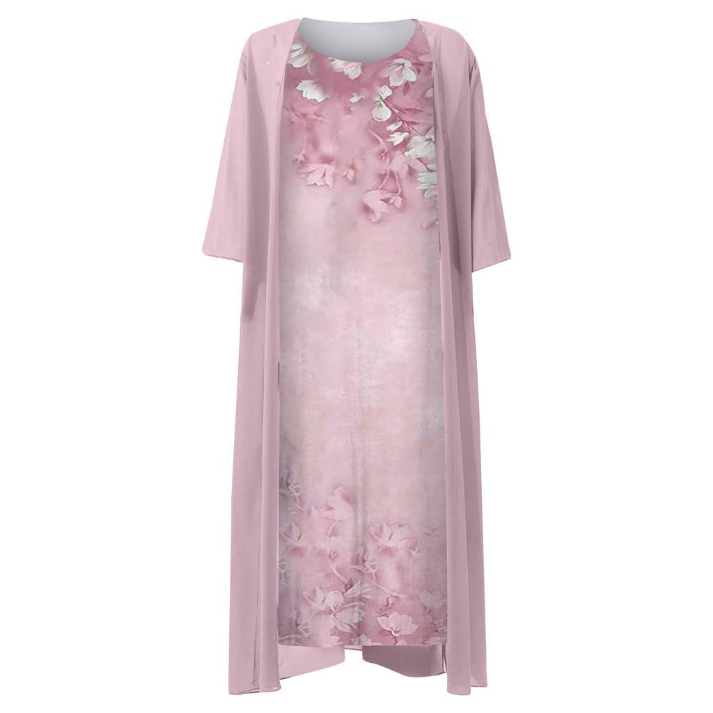 Женское повседневное модное платье с круглым вырезом средней длины и длиной из двух частей