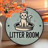Round Cat-Themed Aluminum Metal Sign "The Litter Room" - Handcrafted Foil Engraved Wall Art for Home, Dorm, Bar, Cafe, Pool,