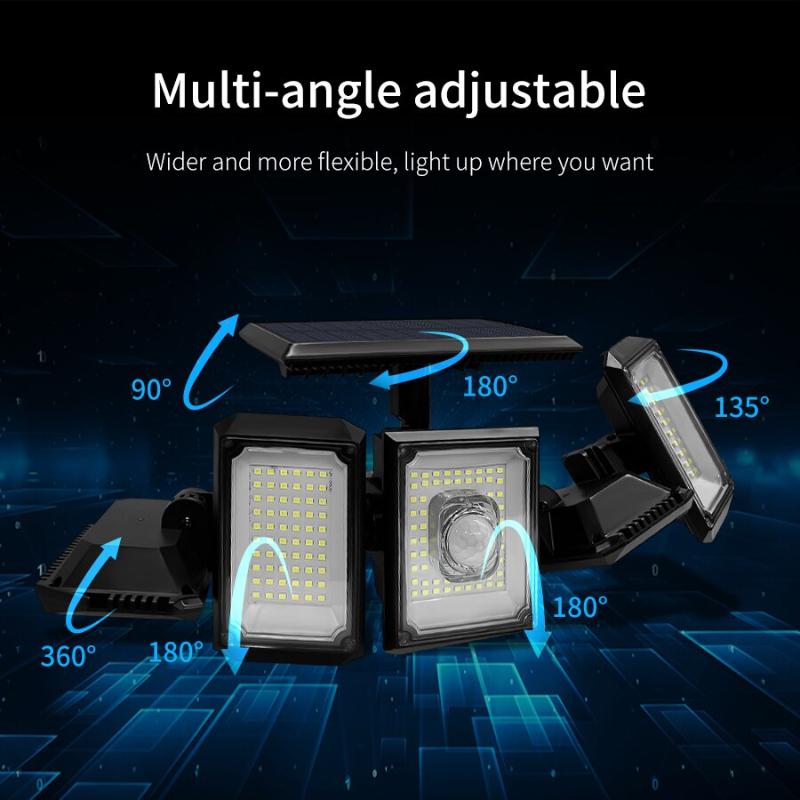 5-головочный солнечный уличный светильник для двора, 300 светодиодов, датчик движения, настенный светильник, водонепроницаемый солнечный прожектор, регулируемый солнечный уличный фонарь