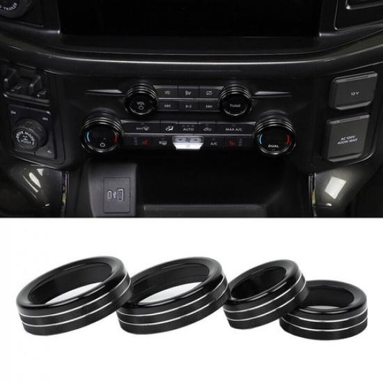 Air Conditioner Audio Volume Switch Knob Trim For Ford F150 2021-2024 Black 4pcs