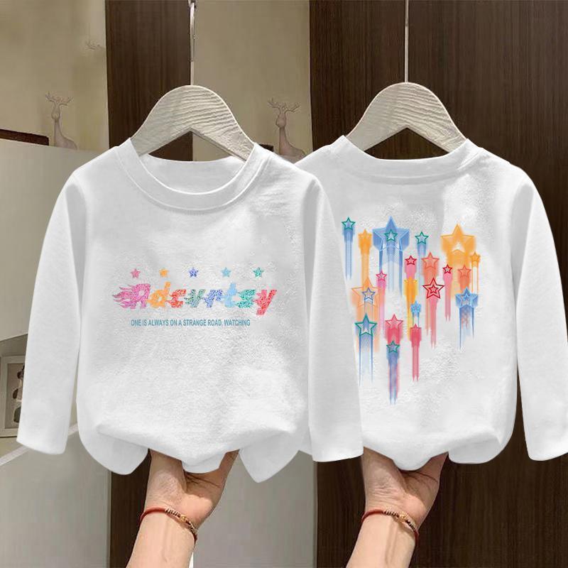 Girls' Autumn 2025 Korean-Style White Cotton Long-Sleeve Top for Older Children