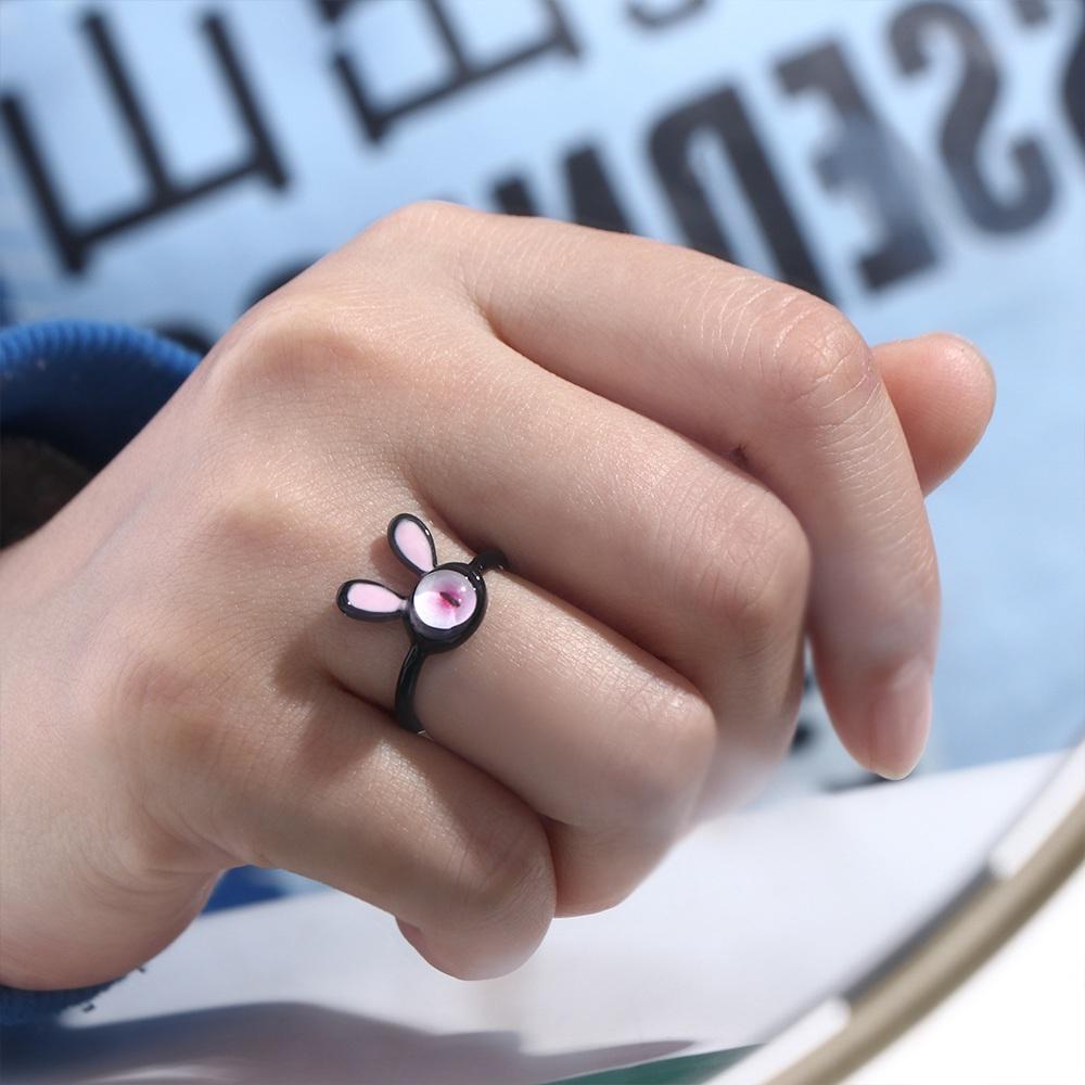 Rabbit Black Cat Couple Ring Harajuku Ring Fashion Jewelry Women Opening Ring Korean Style Ring