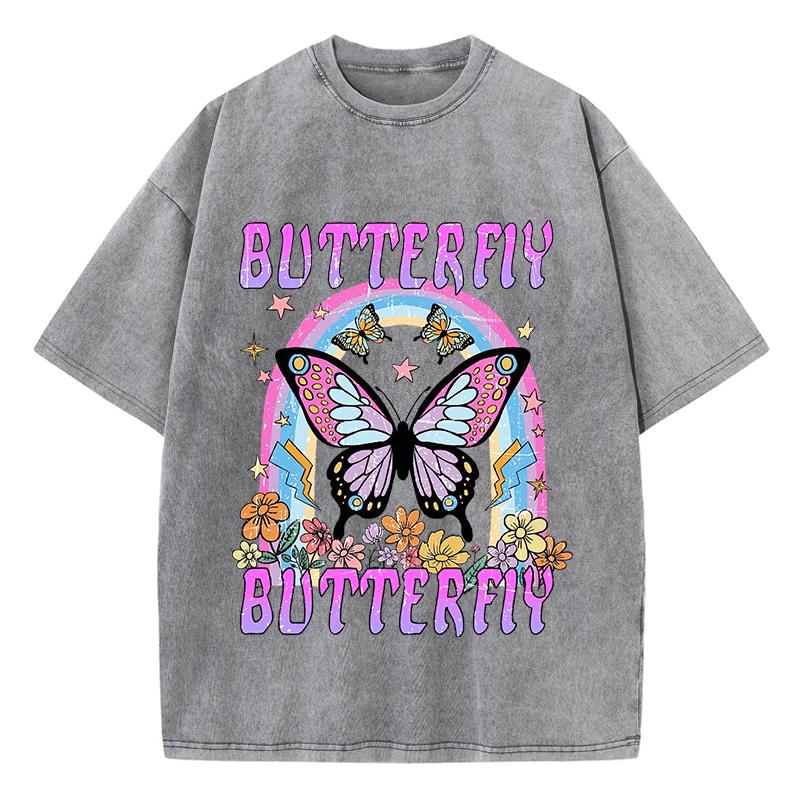 Женские футболки оверсайз с принтом радуги и бабочки, хлопковые футболки с круглым вырезом, футболки оверсайз, винтажная одежда