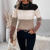 Женские вязаные топы с круглым вырезом, вязаные пуловеры, топы с длинным рукавом, цветные блоки, свободный подол, H-образный, теплый