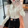 Off Shoulder Satin Shirt For Women With 3d Pattern And Polo Collar For Spring Season