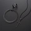 3 Piece Hip Hop Men's Black Color Cross Pendant Necklace Bracelet Ring for Men's Accessories Trend Party Zircon Gifts