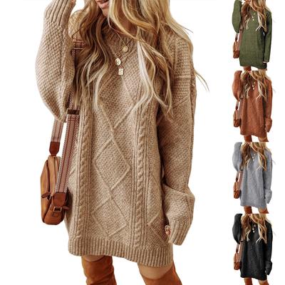 Женское ленивое и повседневное платье-свитер с модной кабельной вязкой, короткое платье до колена