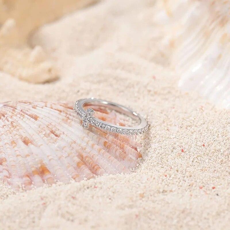 Женское кольцо из белого золота, крестообразное, полный круг, набор цирконов, медное кольцо, штабелируемое обручальное серебряное кольцо, 2 мм