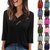 Women's T Shirt Tee Button 3/4 Sleeve Tunic Daily Weekend Fashion Basic V- Neck Regular Top
