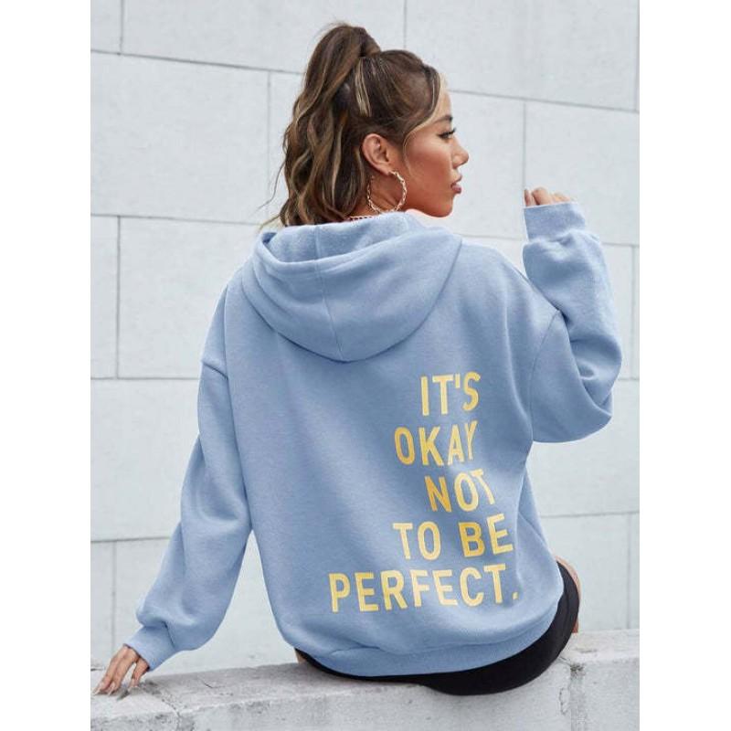 Unisex Casual Long Sleeve Hoodie Letter Print Loose Fit All-Match Multi-Color